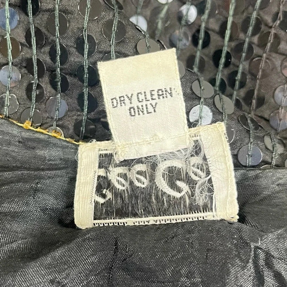 CeeCee Silk Blouse Womens Medium Black Gold Bead Sequin Formal VTG - Picture 5 of 8